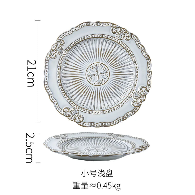 French Dinner Plates Set Luxury Tableware Bowl Set Household Retro Ceramic Dinnerware Bowl Plate Bowl Set Kitchen Supplies