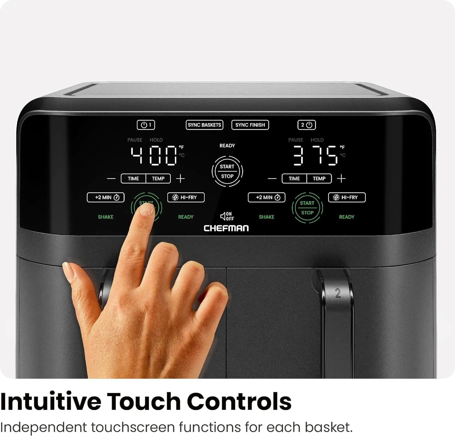 Chefman Dual Basket Air Fryer with Digital Touchscreen, Two Independent 3 Qt Baskets, Sync Finish - Black