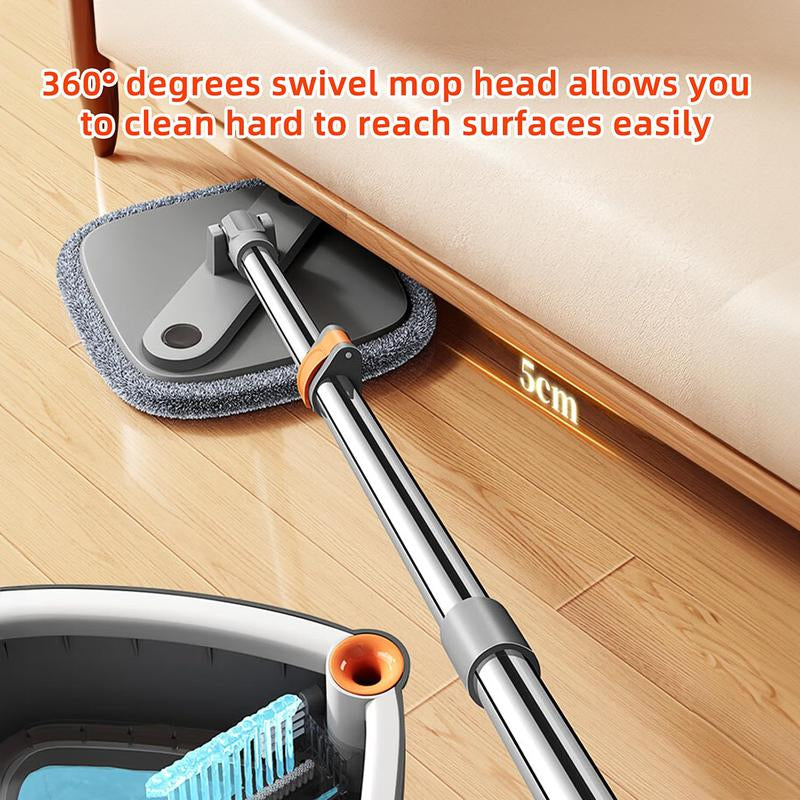 Spinning Mop and Bucket Set with Self-Separating Dirty Water & Clean Water System, Self-Drying 360° Spin Square Mop Head Wardwood Tile Marble Floors,Cleaning Mop after the Party,Adjustable Hand Tool,Family House Mom Home