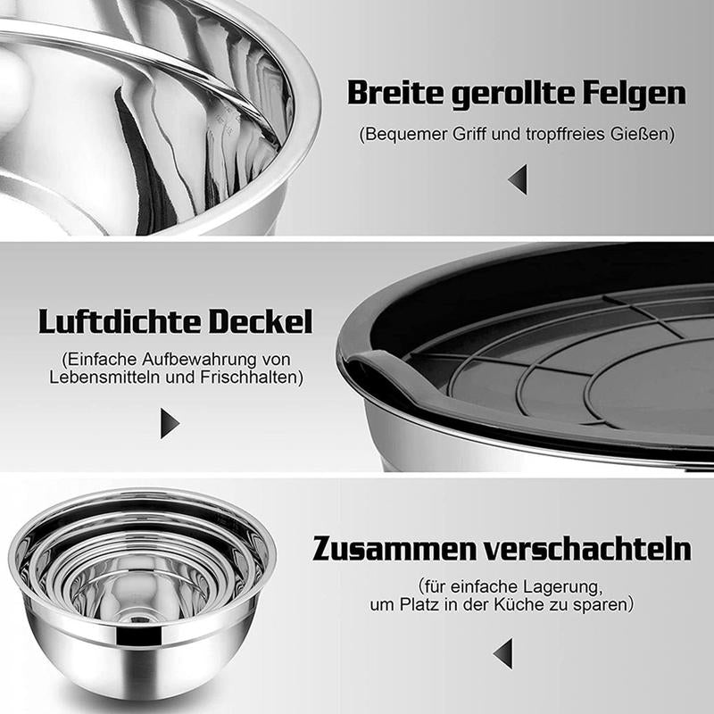 Stainless Steel Mixing Bowl Set - Stylish and Practical Kitchen Essential with Lids, Available in 5 or 10 Pieces
