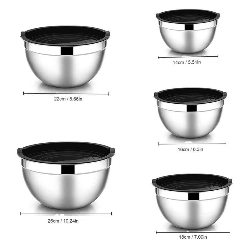 Stainless Steel Mixing Bowl Set - Stylish and Practical Kitchen Essential with Lids, Available in 5 or 10 Pieces