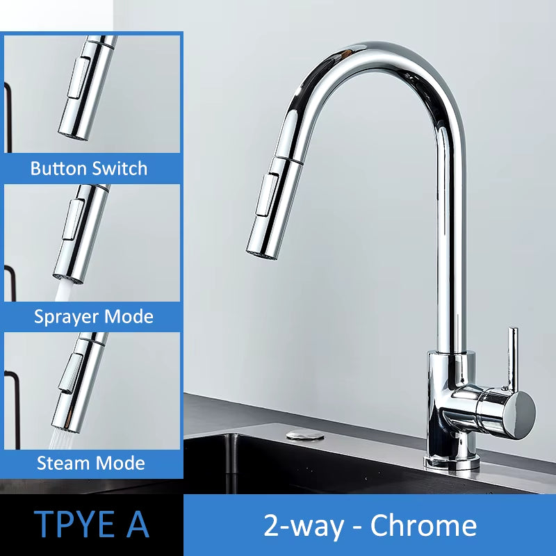 Brushed Gold Kitchen Faucet Pull Out Kitchen Sink Water Tap Single Handle Mixer Tap 360 Rotation Kitchen Shower Faucet
