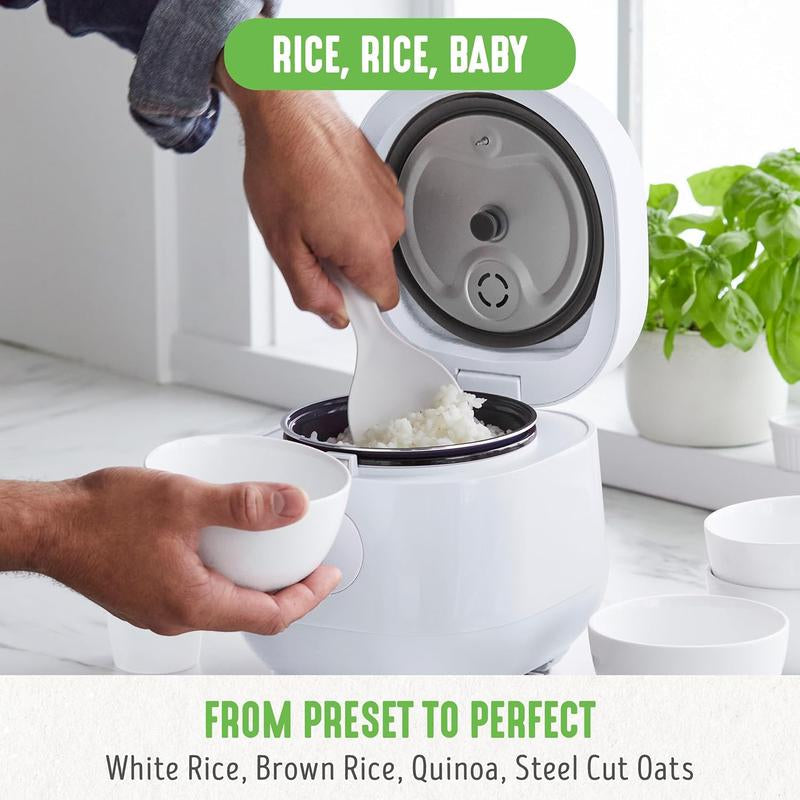 4-Cup Digital Rice Cooker with Removable Ceramic Pot - PFAS & PFOA-Free, Dishwasher Safe, Healthy Cooking for Oats and Grains, Auto Presets, Touch Screen, Delay Function, Keep Warm Feature, Includes Paddle, White