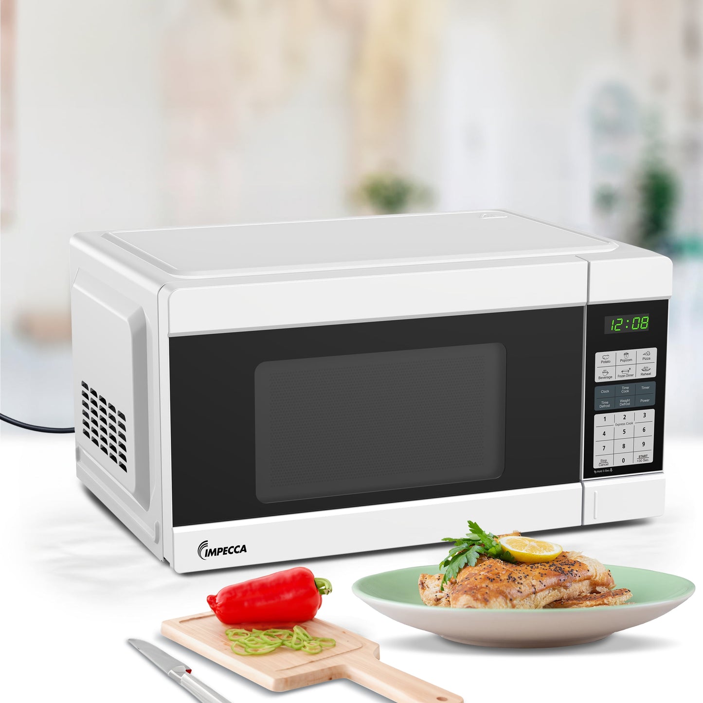 Impecca 1.1 Cubic Feet Microwave, Sleek Countertop Design, White
