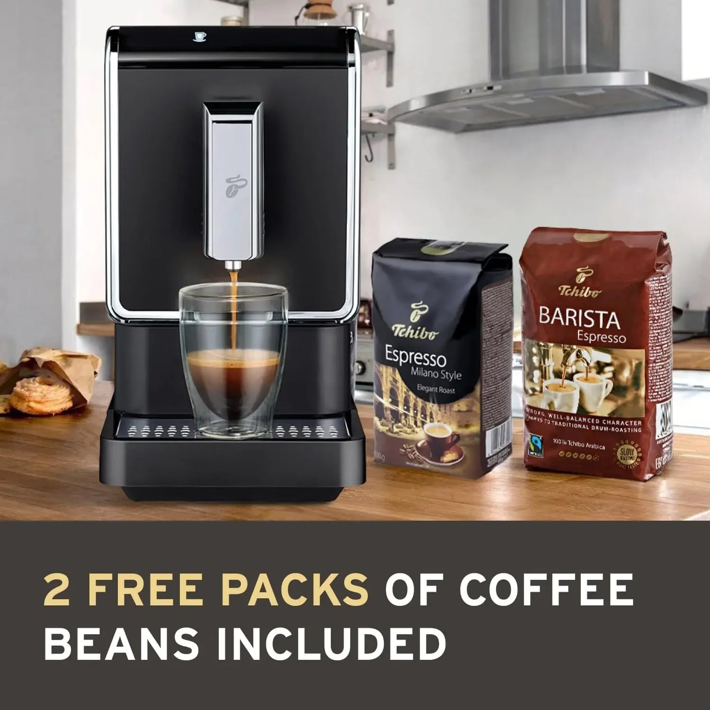 home.Automatic Espresso & Coffee Machine Bundle with Built-in Grinder, Comes With 2 x 17.6 oz. Bags of Whole Bean Coffee, Black