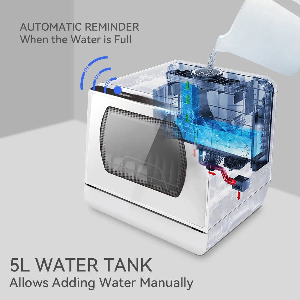 Hermitlux Portable Countertop Dishwasher, 5 Washing Programs, 5L Built-In Water Tank and Air-Dry Function, HMX-DW03