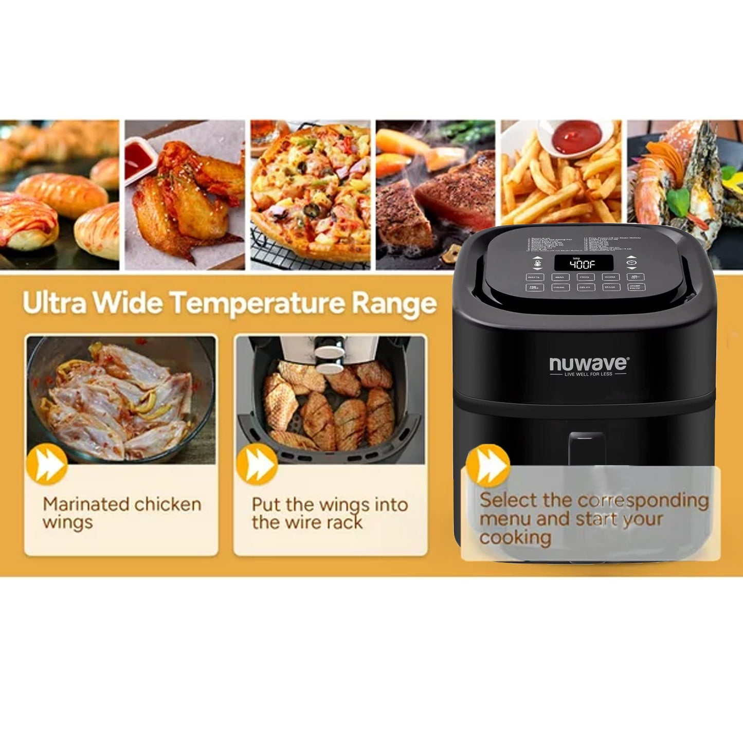 Nuwave Brio 6-Quart Digital Air Fryer with One-Touch Digital Controls, Automatic Shutoff, Stainless Steel, Cooking