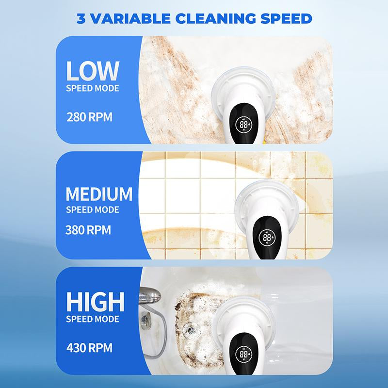 Electric Spin Scrubber - 2024 Advanced IPX7 Waterproof Bathroom Cleaning Brush with Extended Handle, Three Speed Settings, and Interchangeable Heads for Tub, Shower, and Tile Floor Maintenance