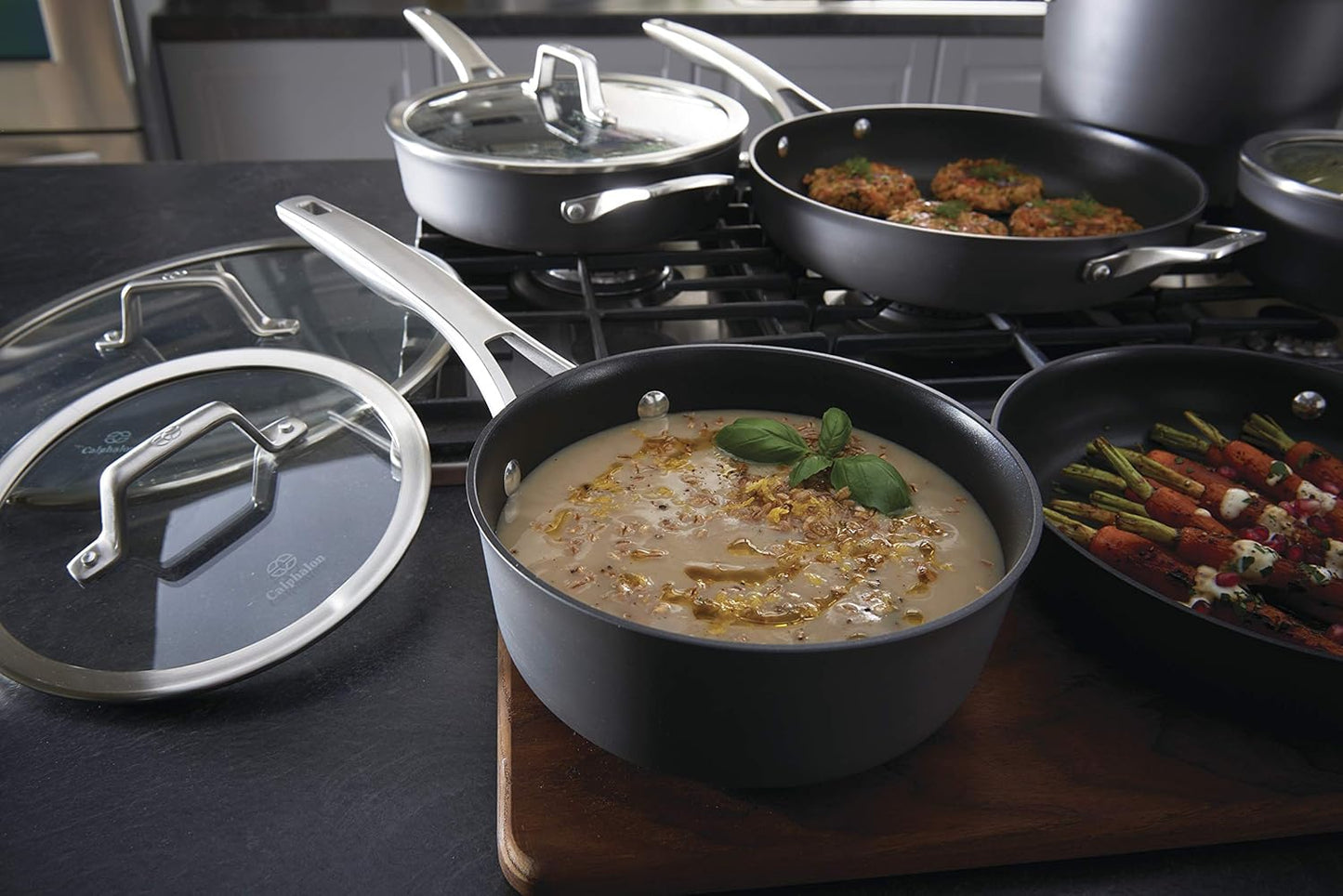Calphalon 11-Piece Nonstick Cookware Set with Stay-Cool Handles, Dishwasher and Metal Utensil Safe, Black
