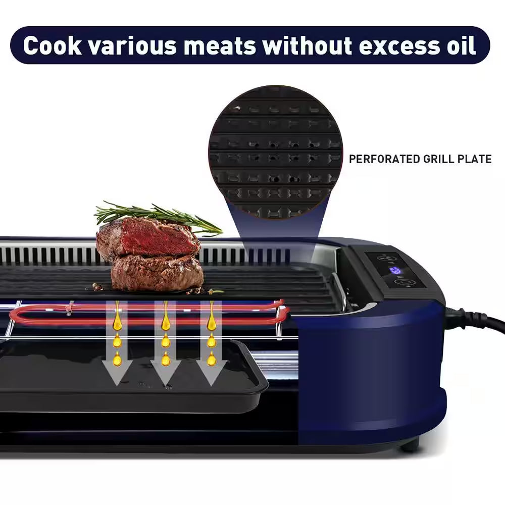 267Sq. In. Blue Smokeless Electric Portable Indoor Grill with 1500-Watt Fast Heating