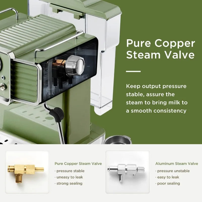 Espresso Coffee Machine 15 Bar Espresso Maker with Milk Frother Steam Wand Cappuccino, Latte for Home Barista, 1.6L