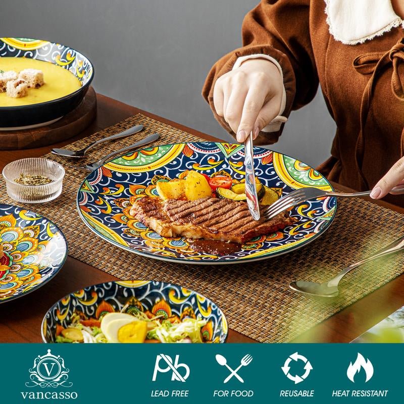 Vancasso Boho Chic Ceramic Dinnerware Set for Six - Vibrant Plates and Bowls