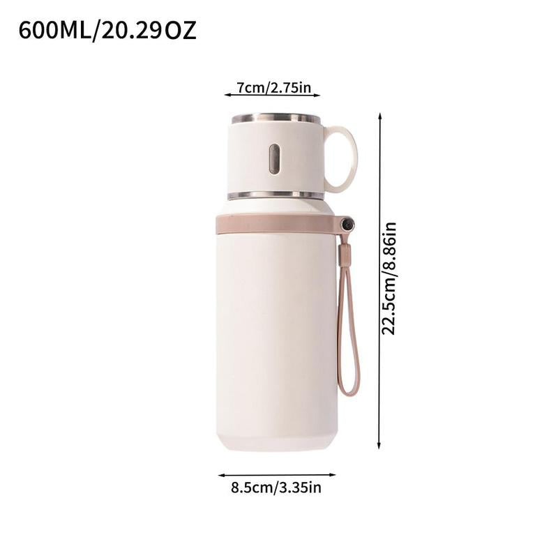 Stainless Steel Vacuum Flask, 1 Count Tea Separation Insulated Bottle with Cup Lid & Rope, Drinking Cup for Outdoor, Cycling, Hiking, Office