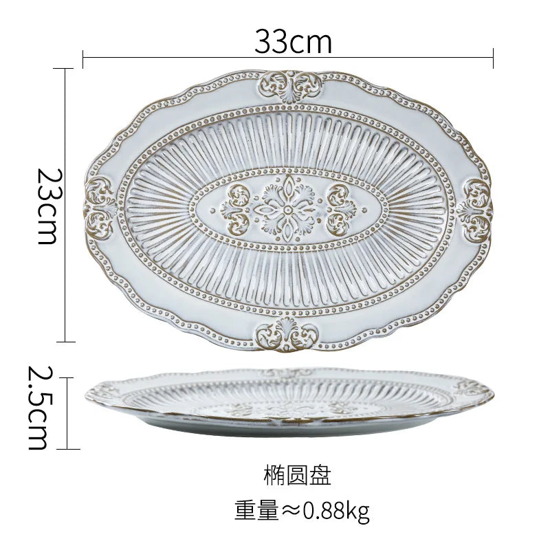 French Dinner Plates Set Luxury Tableware Bowl Set Household Retro Ceramic Dinnerware Bowl Plate Bowl Set Kitchen Supplies