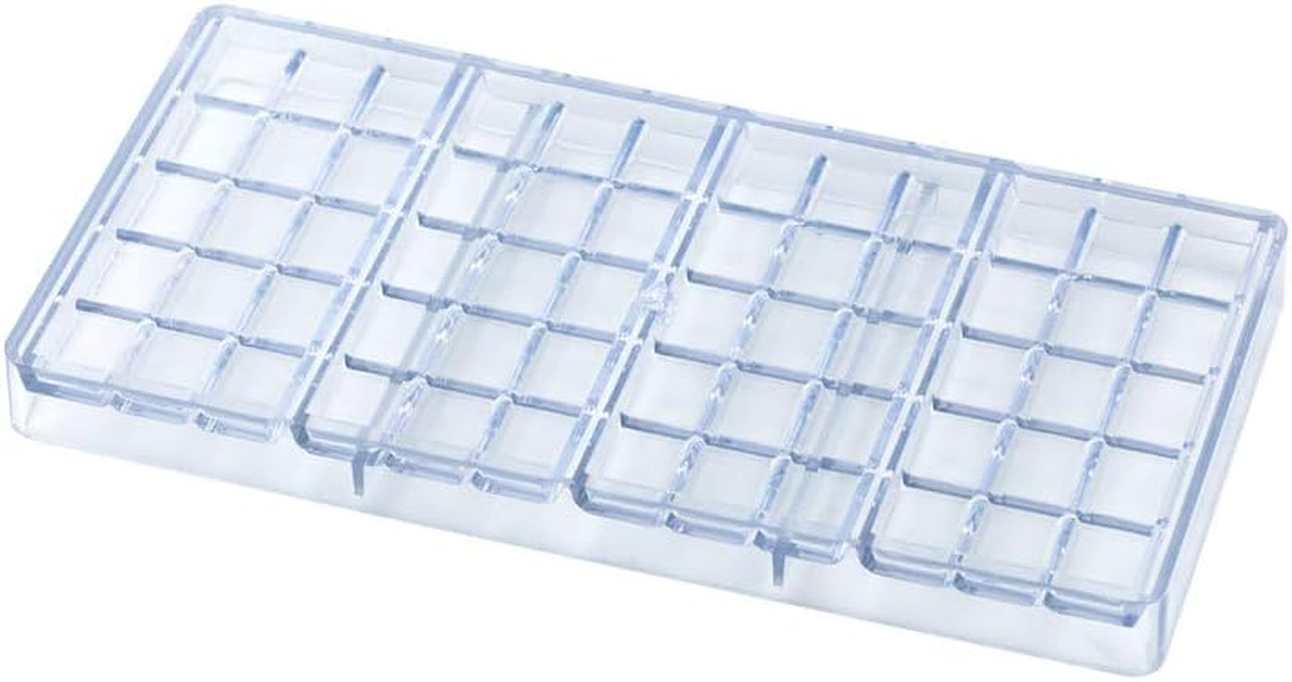 Pastry Tek 10.8 x 5.3 Inch Chocolate Bar Mold - 1 Break-Apart Mold with 4 Cavities, Freezer-Safe Clear Polycarbonate, Ideal for Protein and Energy Bars, Food Grade