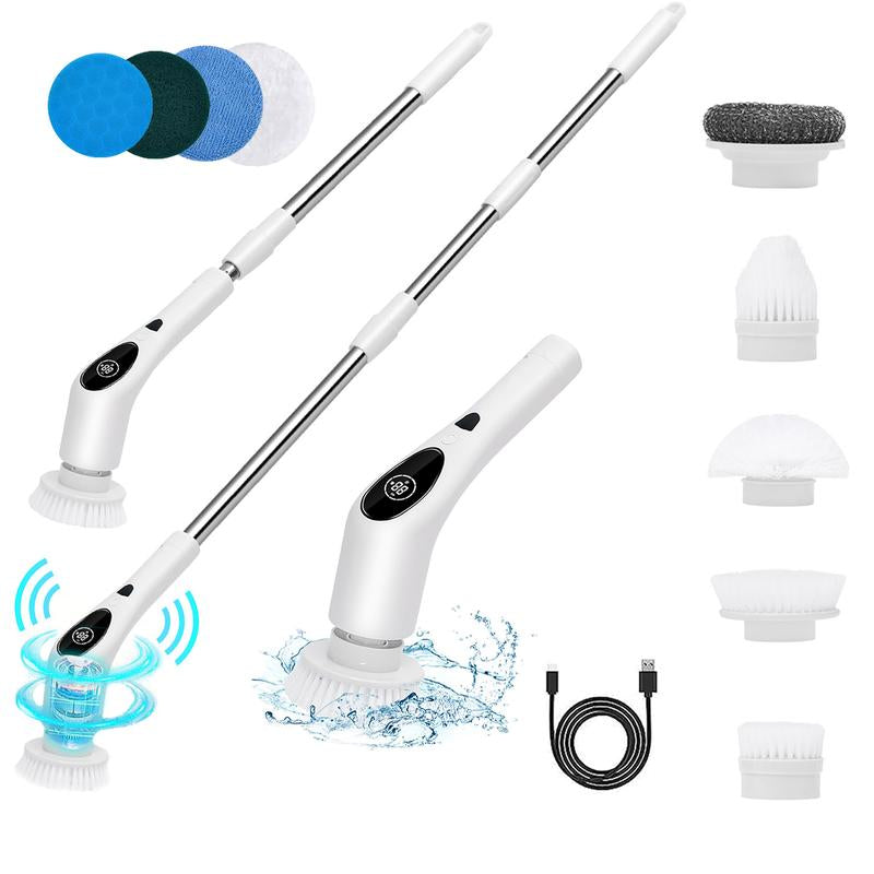 Electric Spin Scrubber - 2024 Advanced IPX7 Waterproof Bathroom Cleaning Brush with Extended Handle, Three Speed Settings, and Interchangeable Heads for Tub, Shower, and Tile Floor Maintenance