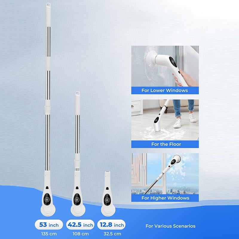 Electric Spin Scrubber - 2024 Advanced IPX7 Waterproof Bathroom Cleaning Brush with Extended Handle, Three Speed Settings, and Interchangeable Heads for Tub, Shower, and Tile Floor Maintenance