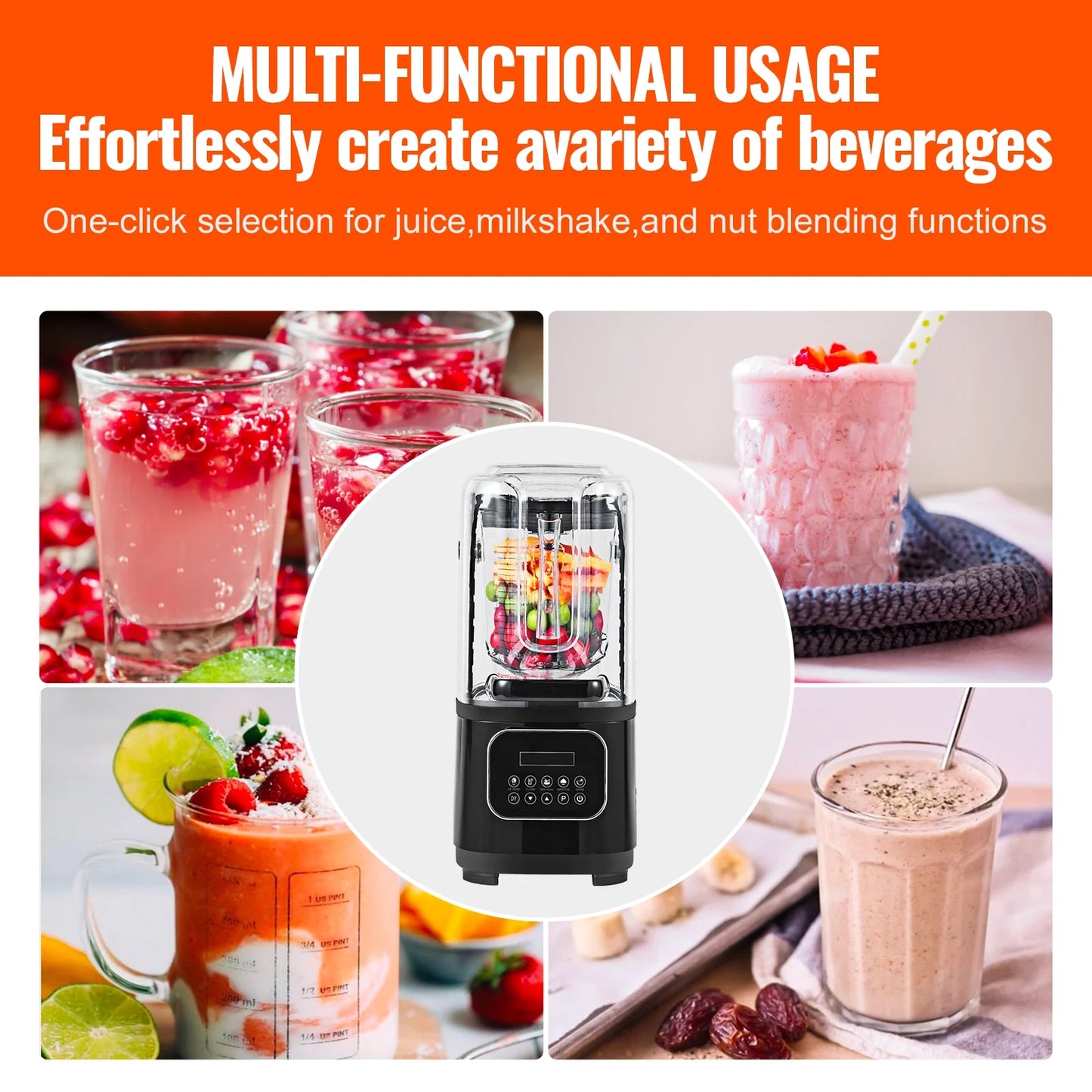 KFFKFF Professional Blender - Ideal for Commercial Use, Countertop Blender for Making 68 Oz Smoothies and Shakes.
