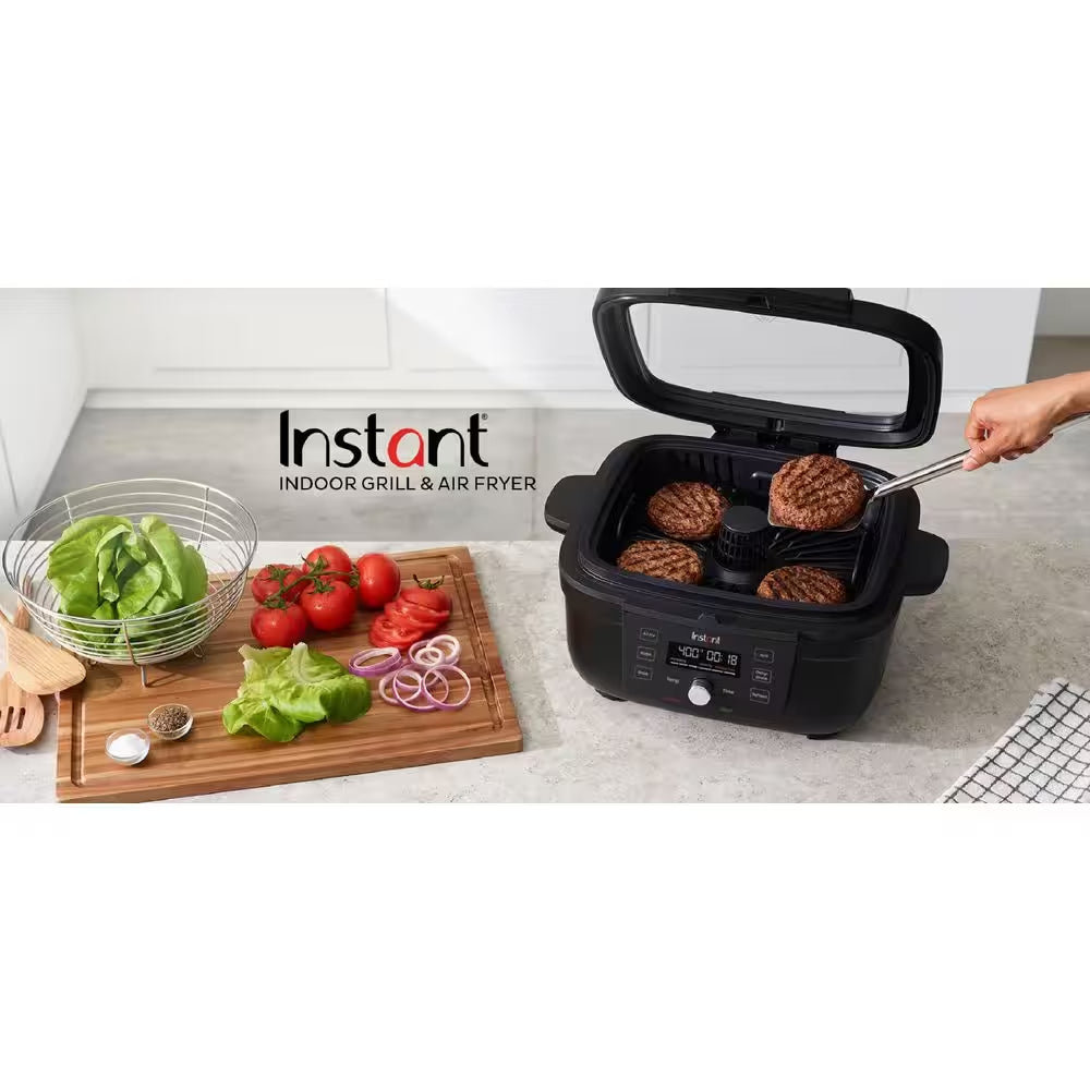 4 Qt. Indoor Grill and Air Fryer Black with Odorease and Clearcook Window