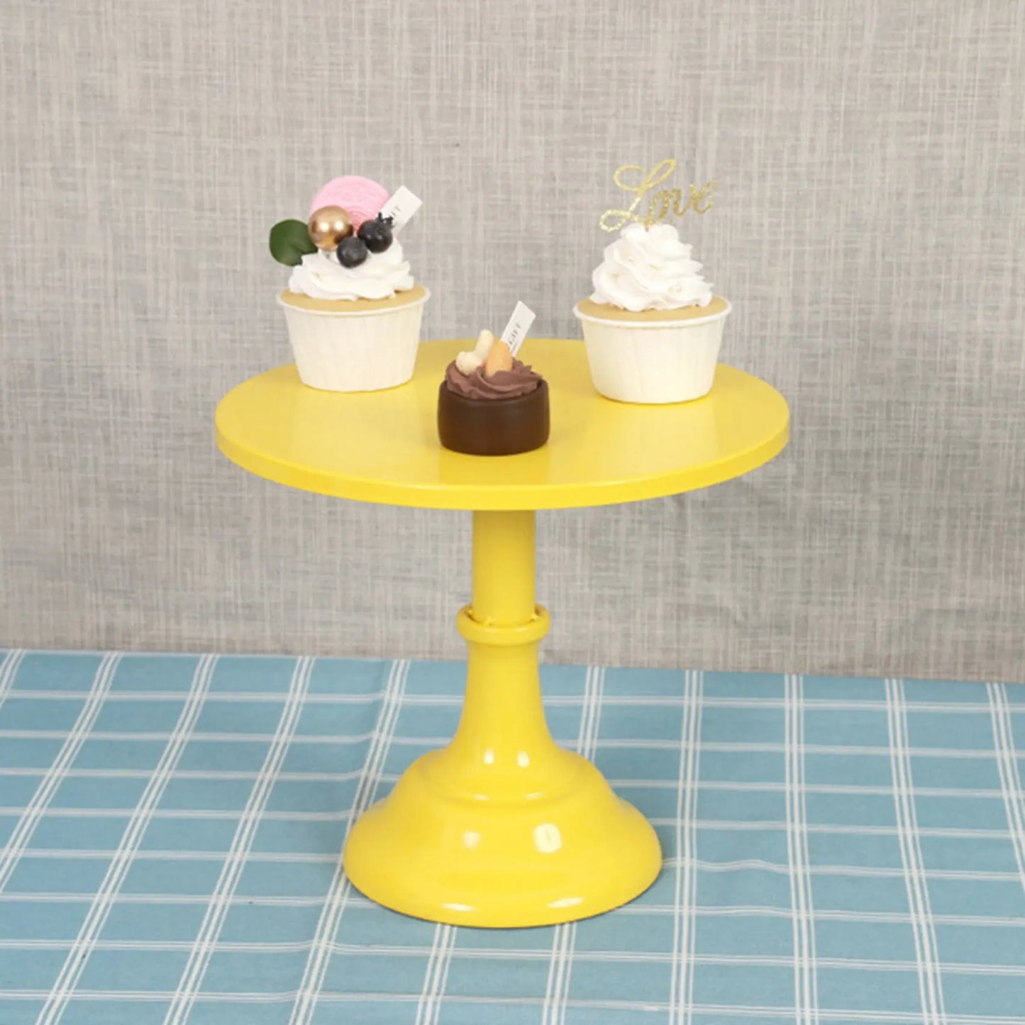 Metal Iron Cake Stand Round Pedestal Dessert Holder Cupcake Display Rack Bakeware for Birthday Wedding Party (Yellow M)