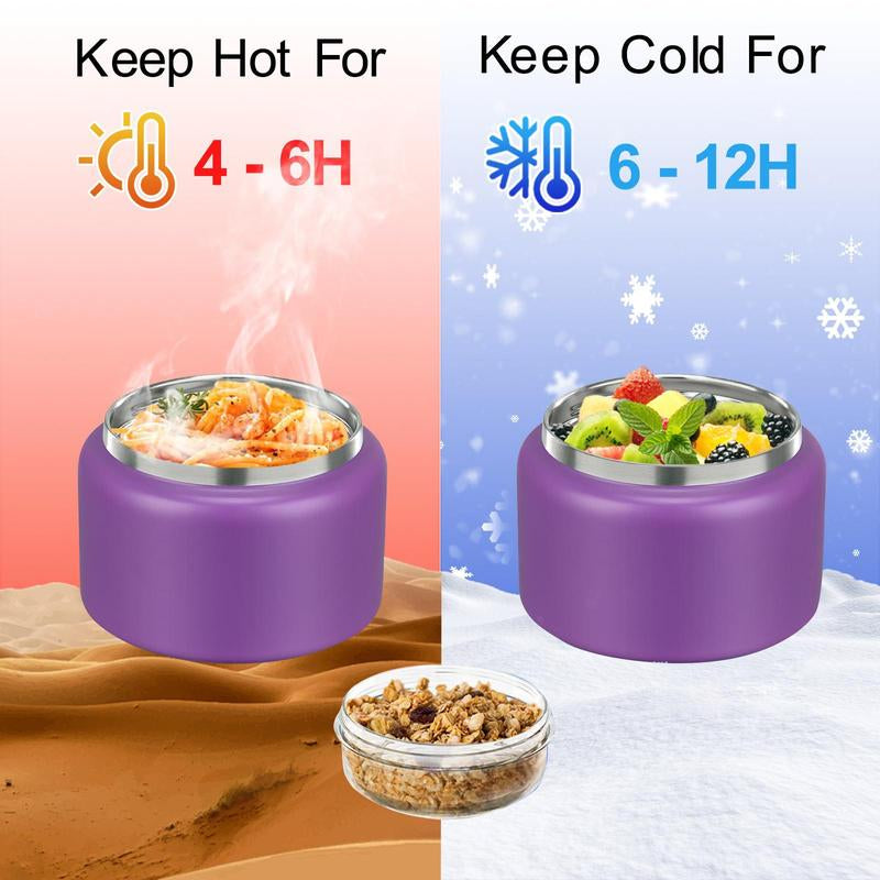 Multifunctional 2 in 1 Vacuum Food Jar, 1 Count Stainless Steel Leak Proof Food Jar with Snack Container, Lunch Box for School Travel, Lunch Box for Kids