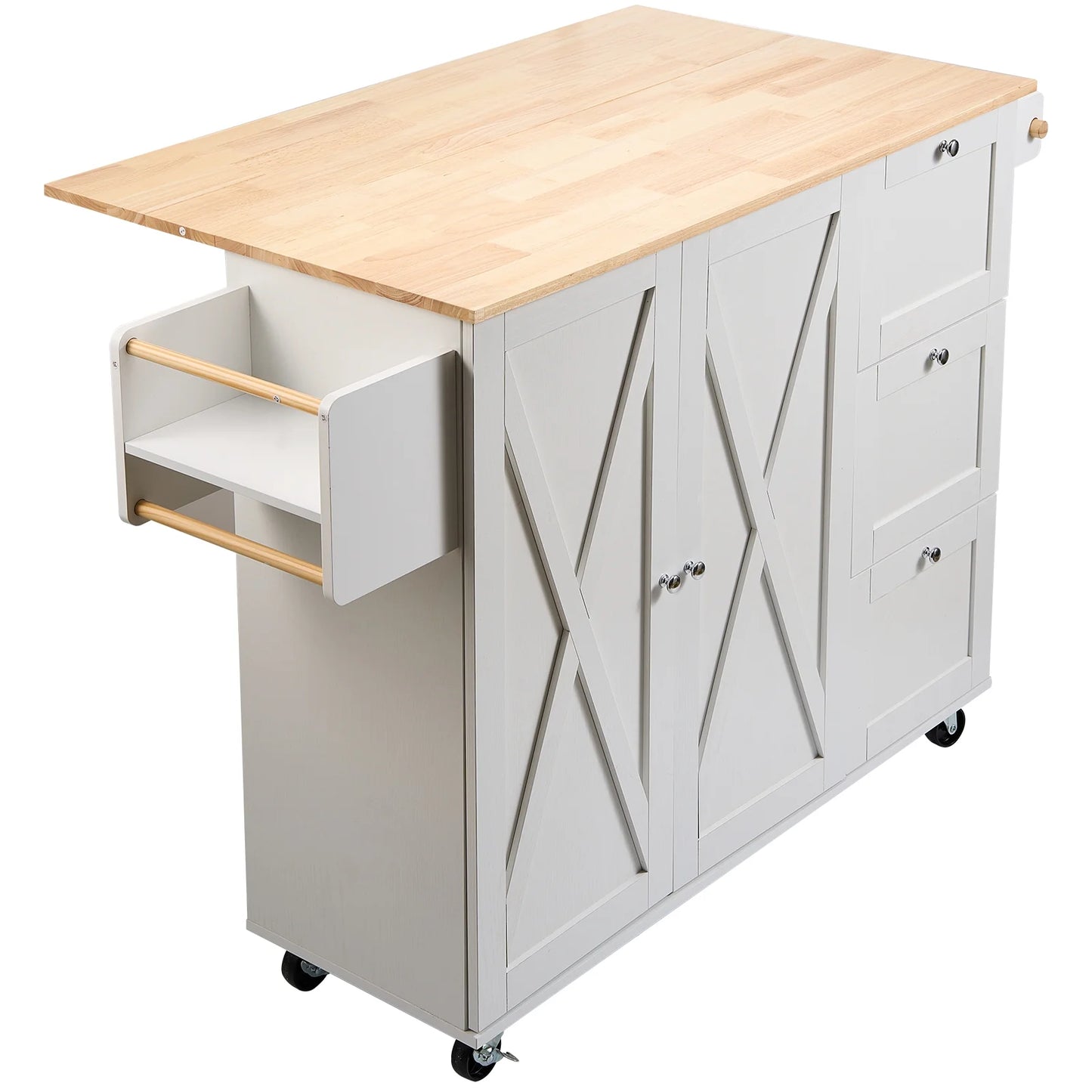 BENTISM 45.3-Inch Multifunctional Kitchen Island with Convenient Drawer and Adjustable Rack in Elegant White Finish
