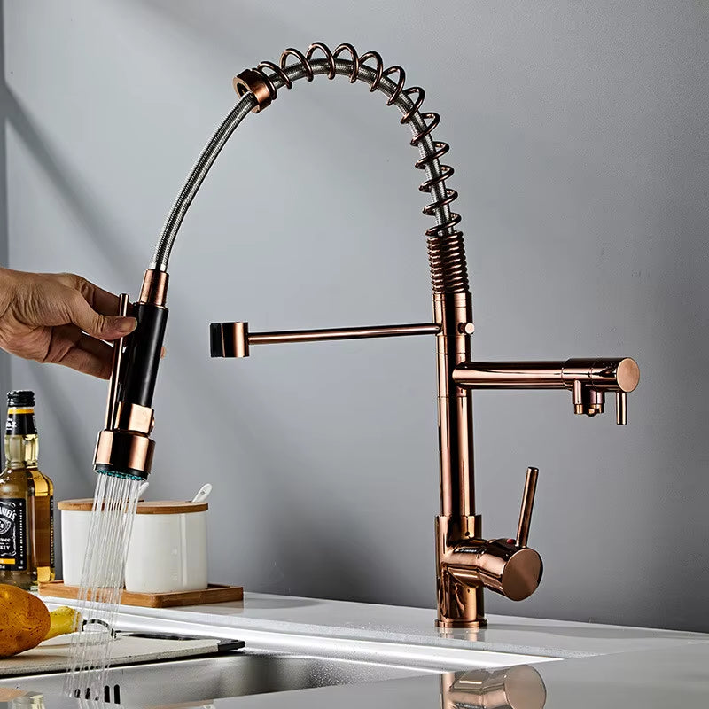 Pull Out Kitchen Faucet Rose Gold Kitchen Sink Mixer Tap Kitchen Faucet Vanity Water Tap Rotating Faucet Sink Faucet