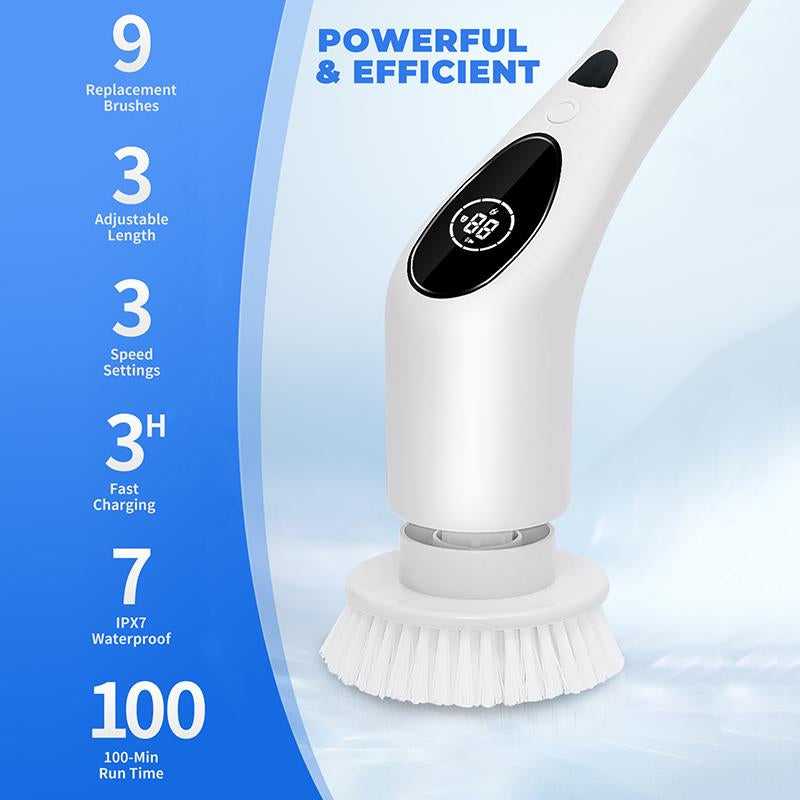 Electric Spin Scrubber - 2024 Advanced IPX7 Waterproof Bathroom Cleaning Brush with Extended Handle, Three Speed Settings, and Interchangeable Heads for Tub, Shower, and Tile Floor Maintenance
