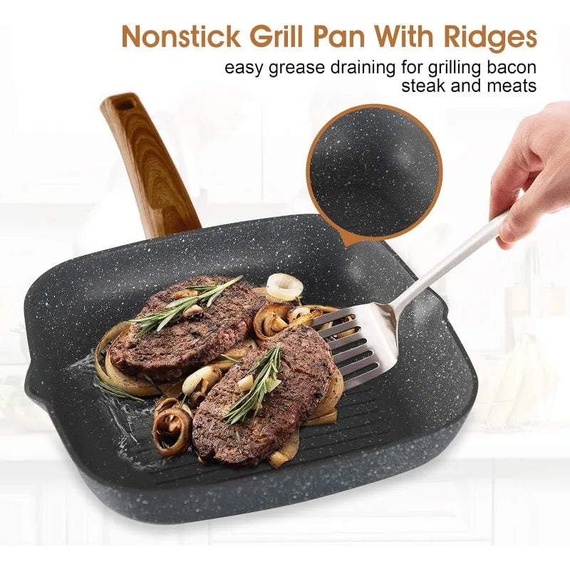 Induction Cookware & Bakeware Set - 30 Piece Black Granite Cooking Pans Set, Non-Stick Pots and Pans Set