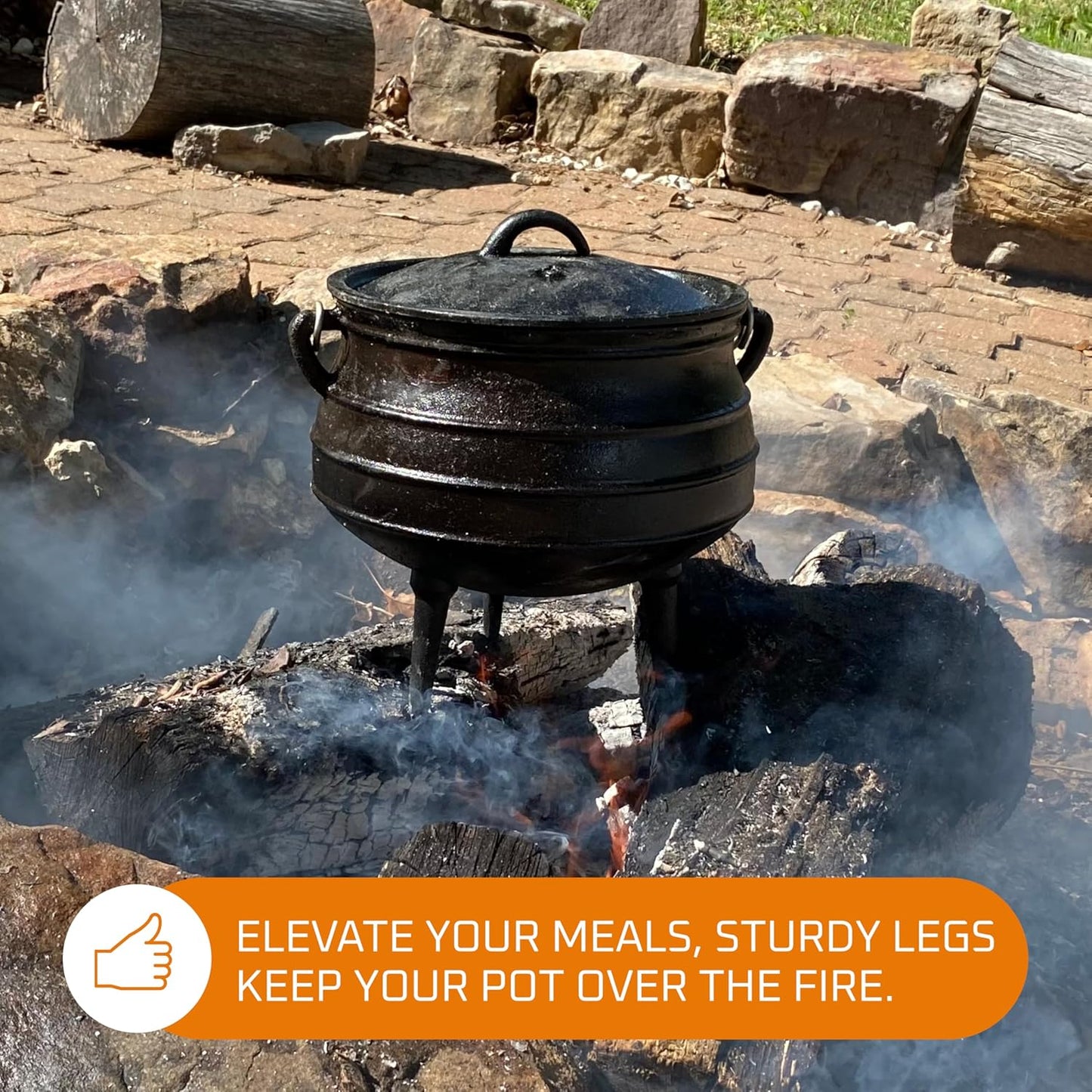 Bruntmor 8-Quart Pre-Seasoned Cast Iron Cauldron - African Potjie Pot with Lid - 3-Legged Design for Optimal Heat Distribution - Outdoor Cast Iron Dutch Oven for Campfire Cooking and Boiling