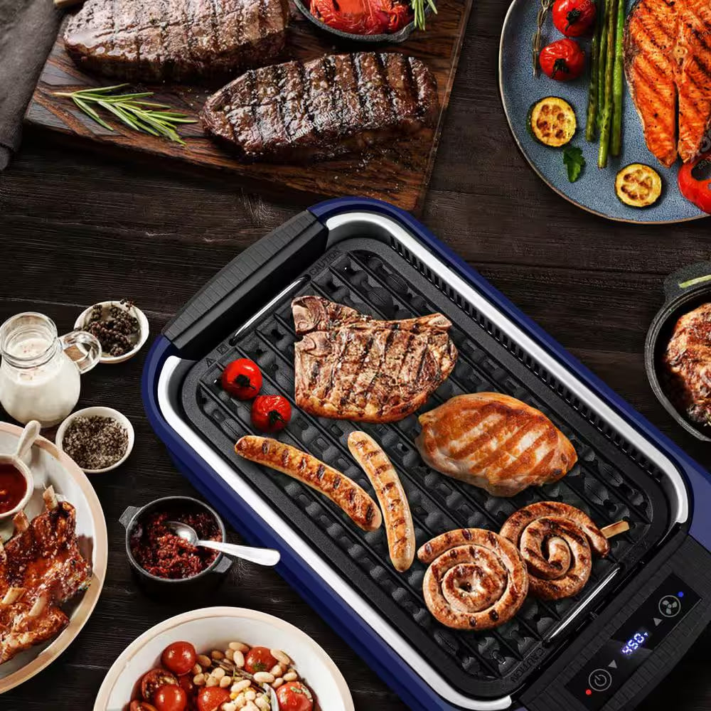 267Sq. In. Blue Smokeless Electric Portable Indoor Grill with 1500-Watt Fast Heating