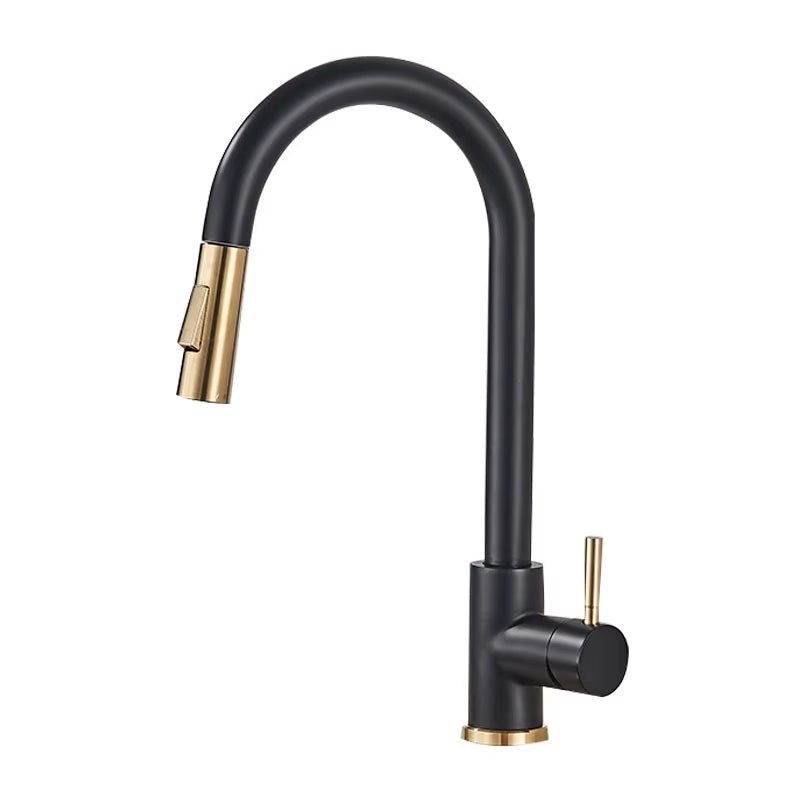 Kitchen Faucet Brushed Gold Pull Out Kitchen Sink Water Tap Single Handle Mixer Tap 360 Rotation Kitchen Shower Faucet