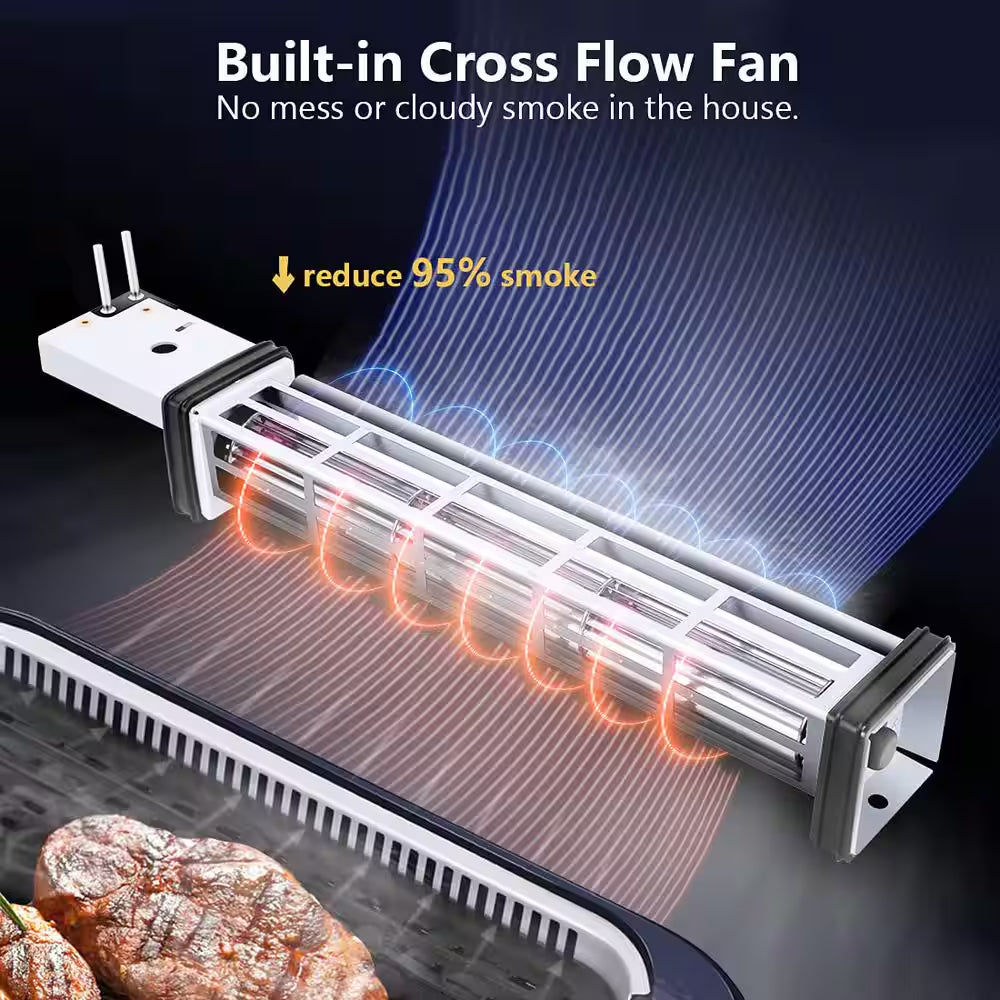 267Sq. In. Blue Smokeless Electric Portable Indoor Grill with 1500-Watt Fast Heating