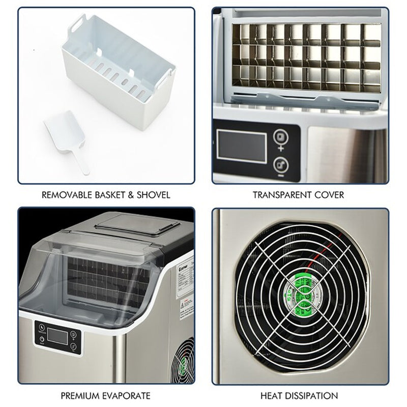 Electric Countertop Ice Maker 40-Lb Ice per Day Countertop or Portable Cubed Ice Maker (Silver)