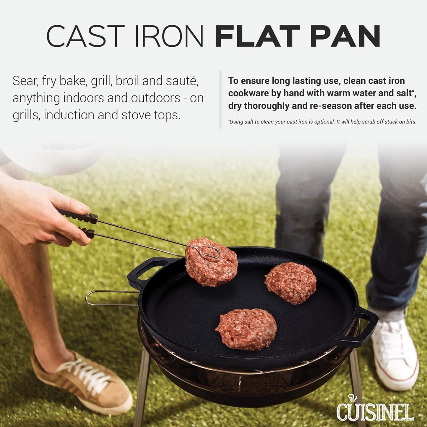 Cuisinel Pre-Seasoned 13.5 Inch Cast Iron Pizza and Baking Pan - Superior Heat Retention and Distribution for Stove, Oven, Grill, or Campfire Use