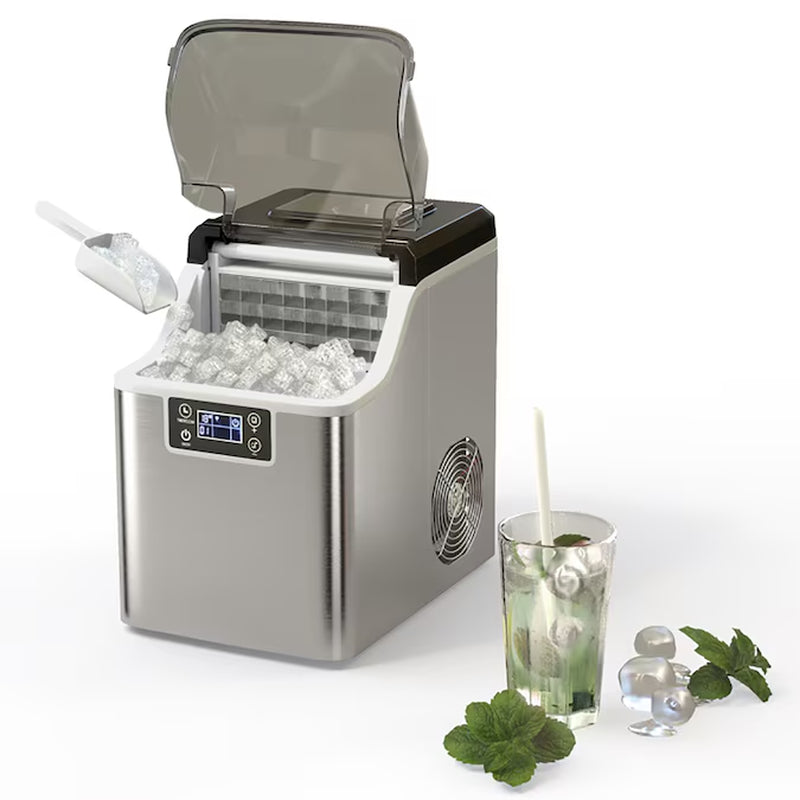 Electric Countertop Ice Maker 40-Lb Ice per Day Countertop or Portable Cubed Ice Maker (Silver)