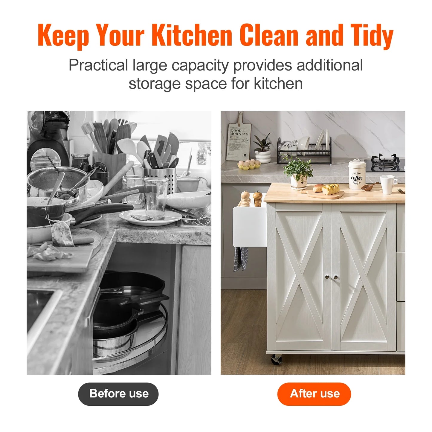 BENTISM 45.3-Inch Multifunctional Kitchen Island with Convenient Drawer and Adjustable Rack in Elegant White Finish