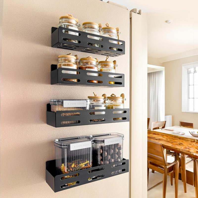 Black Metal Magnetic Rack, Suitable for Spices. for Kitchen Refrigerator and Oven Magnetic Spice Rack