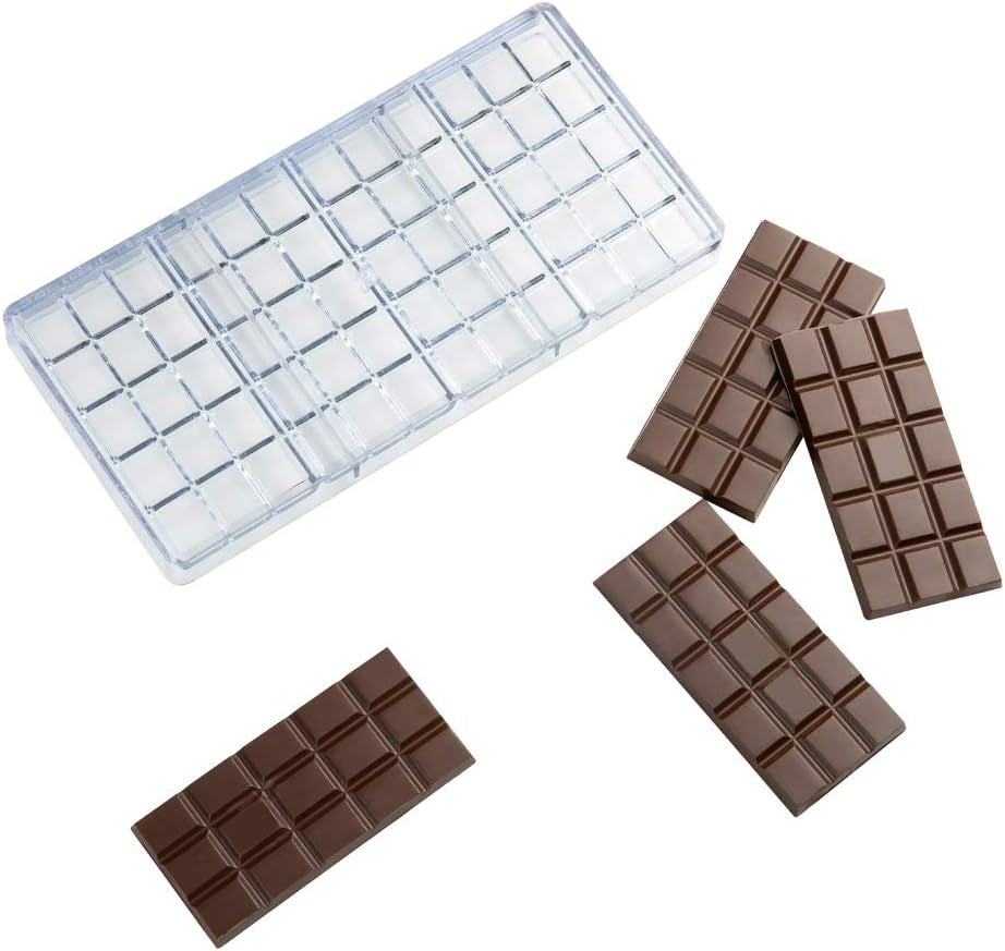 Pastry Tek 10.8 x 5.3 Inch Chocolate Bar Mold - 1 Break-Apart Mold with 4 Cavities, Freezer-Safe Clear Polycarbonate, Ideal for Protein and Energy Bars, Food Grade