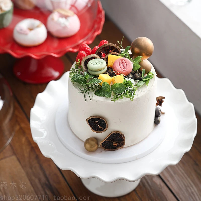 Ceramic tall cake tray bread dessert table display stand wedding red afternoon tea glass cover