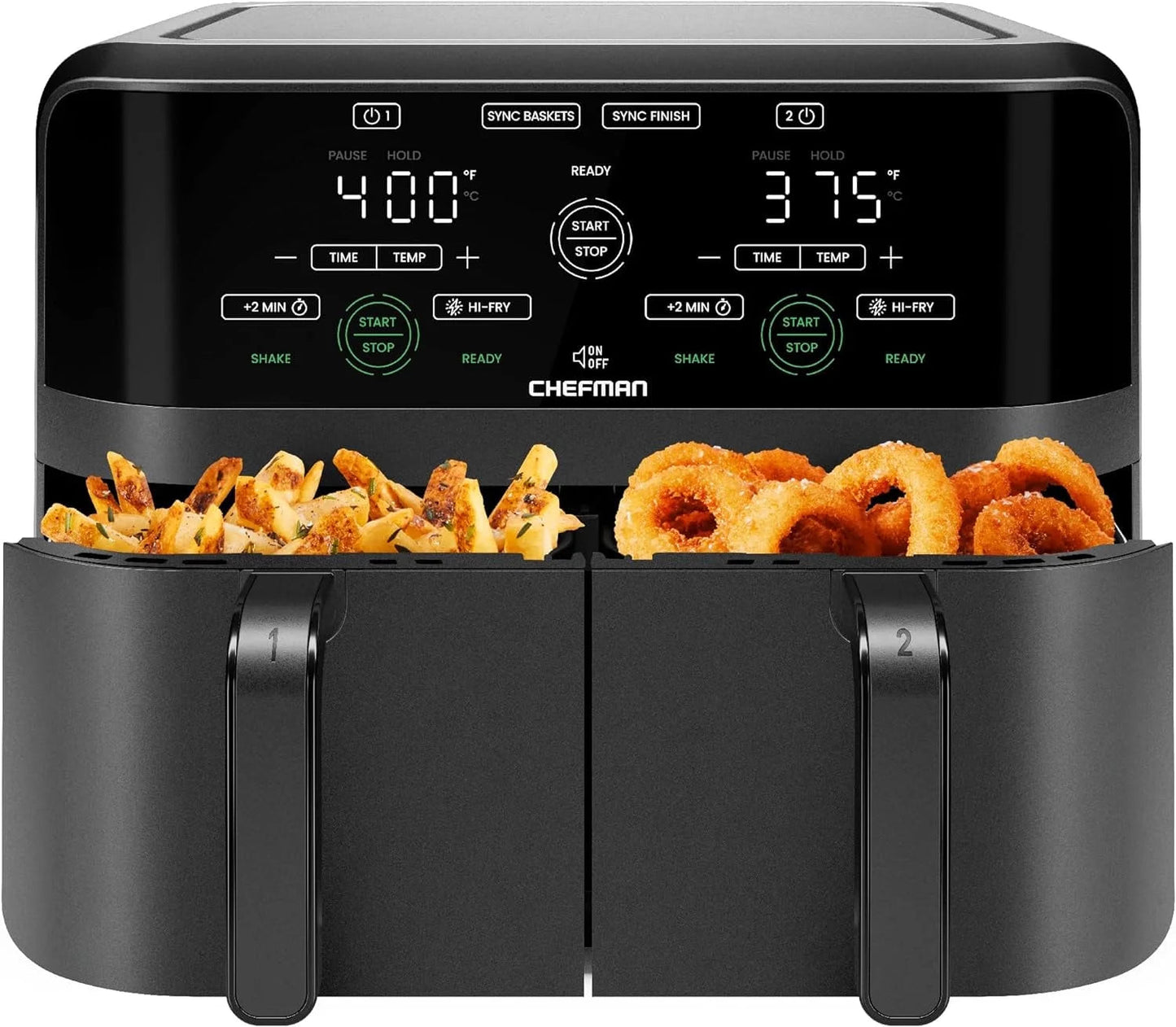 Chefman Dual Basket Air Fryer with Digital Touchscreen, Two Independent 3 Qt Baskets, Sync Finish - Black