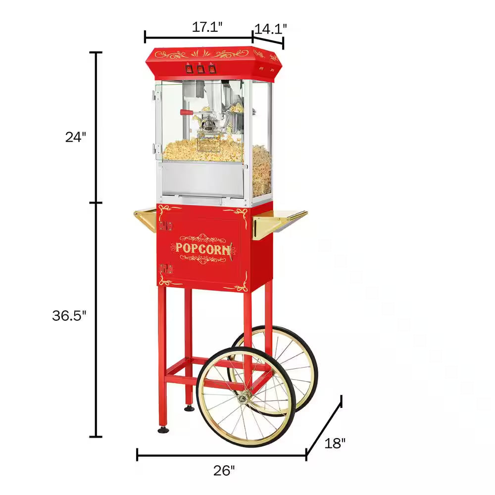 8 Oz. Movie Night Red Popcorn Machine with Cart