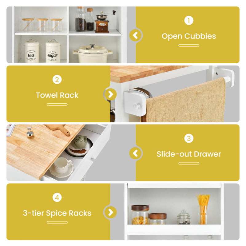 Mobile Kitchen Island Trolley Featuring Open Shelves and Drawer Storage