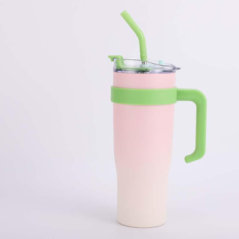 40 Oz Tumbler with Handle Straw Lid Insulated Vacuum Stainless Steel Travel Tapered Mug Gift Coffee Cup Holder Friendly Keep Cold or Hot Sweat Proof Resuable, Ice Cream Drinkware Flask