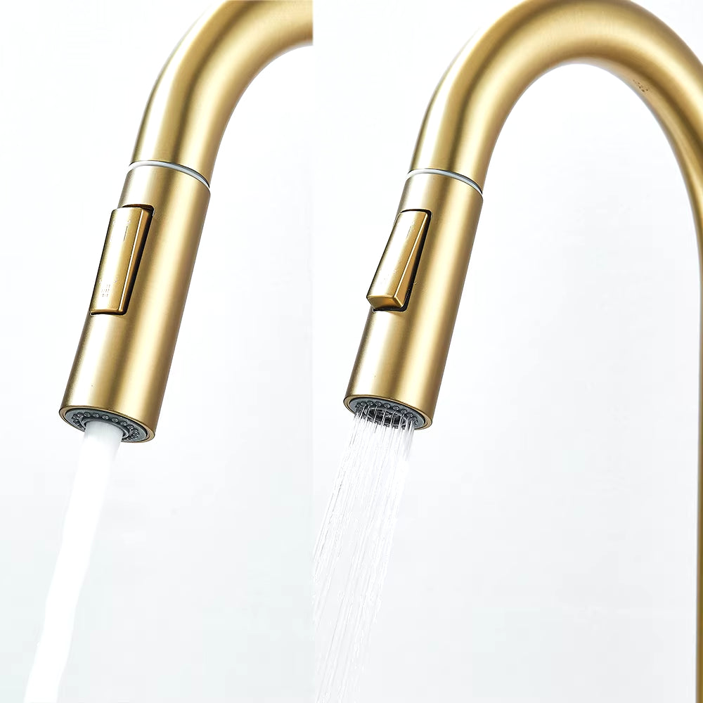 Brushed Gold Kitchen Faucet Pull Out Kitchen Sink Water Tap Single Handle Mixer Tap 360 Rotation Kitchen Shower Faucet