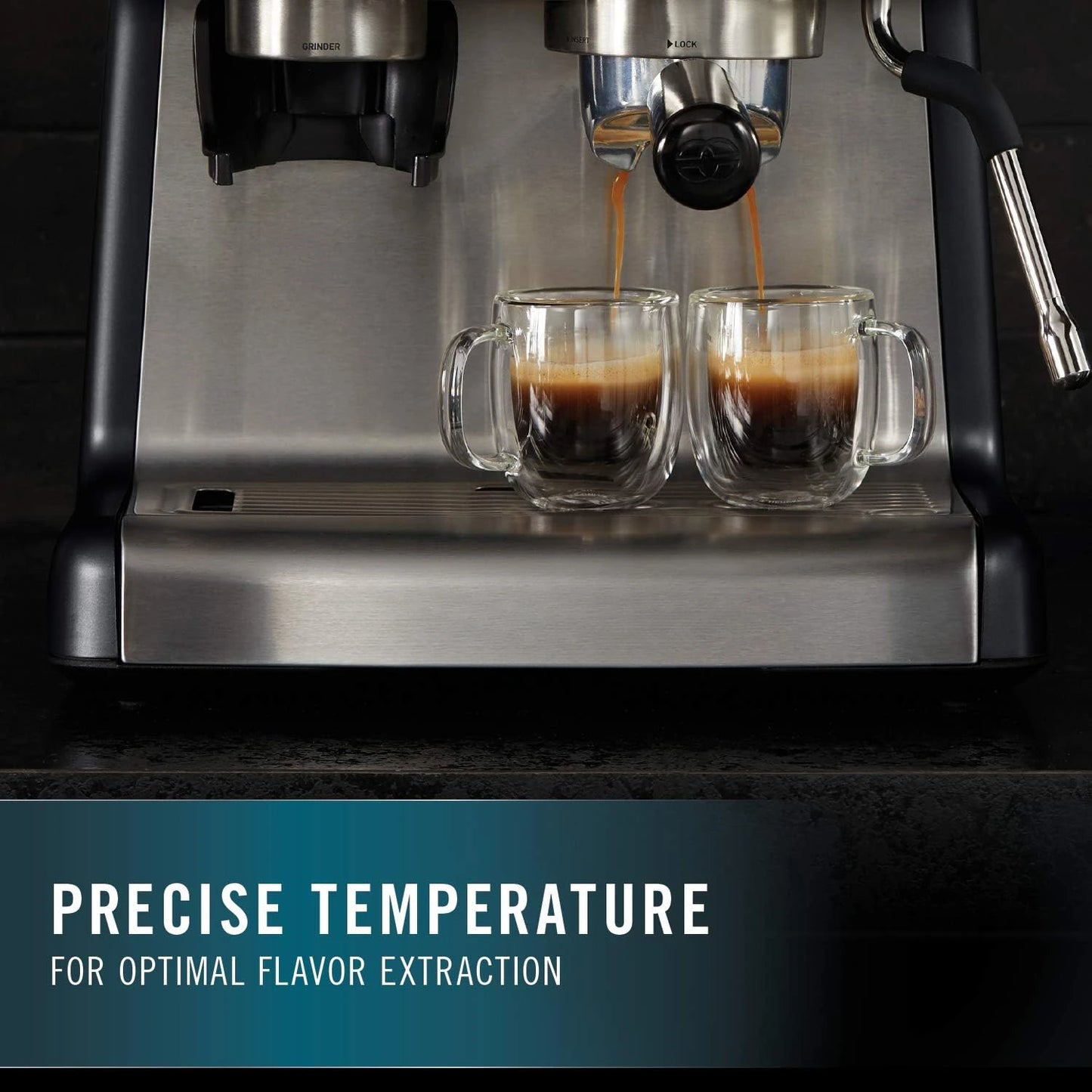 Espresso Machine with Coffee Grinder, Tamper, Milk Frothing Pitcher, and Steam Wand, Temp iQ 15 Bar Pump, Stainless St