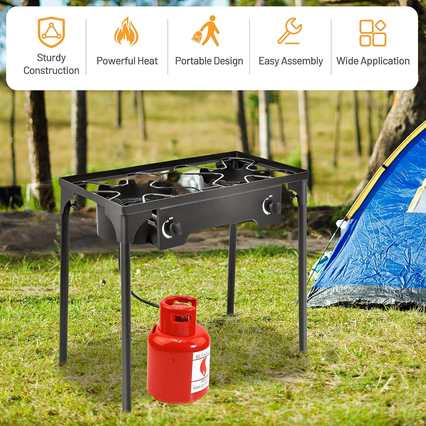 Giantex High-Pressure Outdoor Double Burner Stove - 150,000 BTU Portable Propane Grill for Camping & Picnics