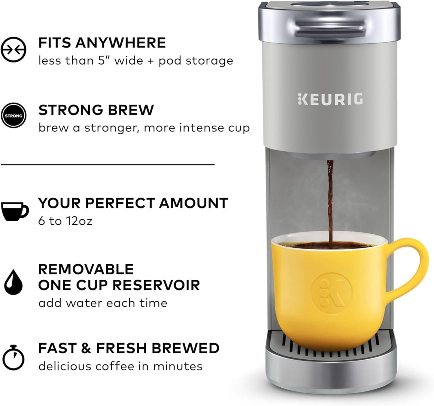 Keurig K-Mini Plus Coffee Maker - Compact & Convenient Single Serve with 6-12oz Brew Sizes, Holds 9 K-Cup Pods, Travel Mug Friendly - Studio Gray