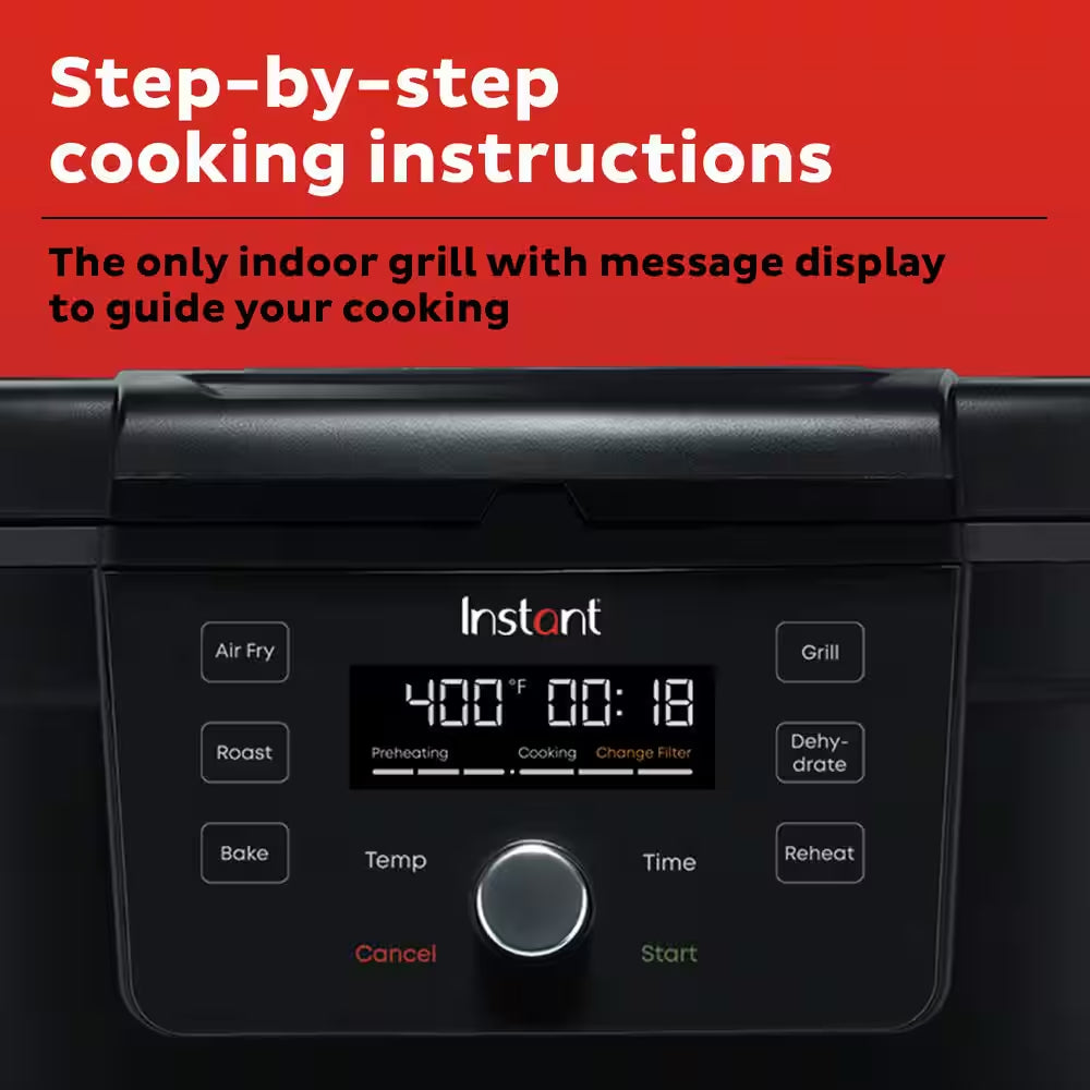 4 Qt. Indoor Grill and Air Fryer Black with Odorease and Clearcook Window