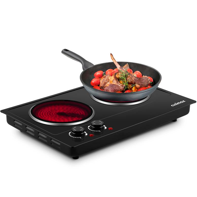 Cusimax 1800W Infrared Dual Burner Electric Cooktop, Dual 7 Inch Ceramic Glass Hot Plates, Easy to Clean and Safe Hot Plates